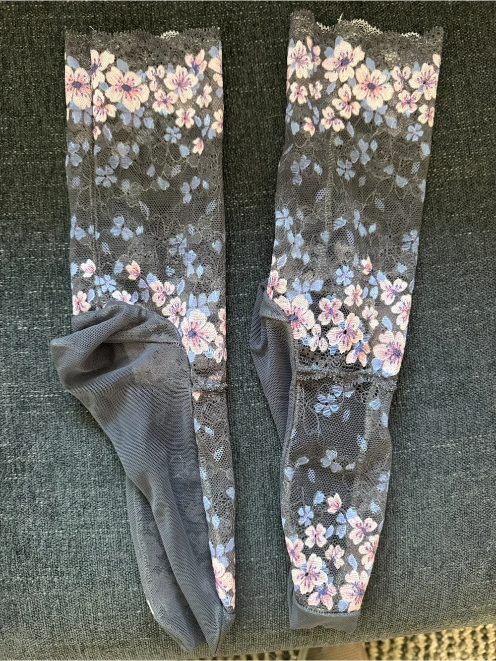 Sheer Cherry Blossom Lace Socks, Charcoal Floral Sakura Mesh, Fits W 8-9.5, NWOT